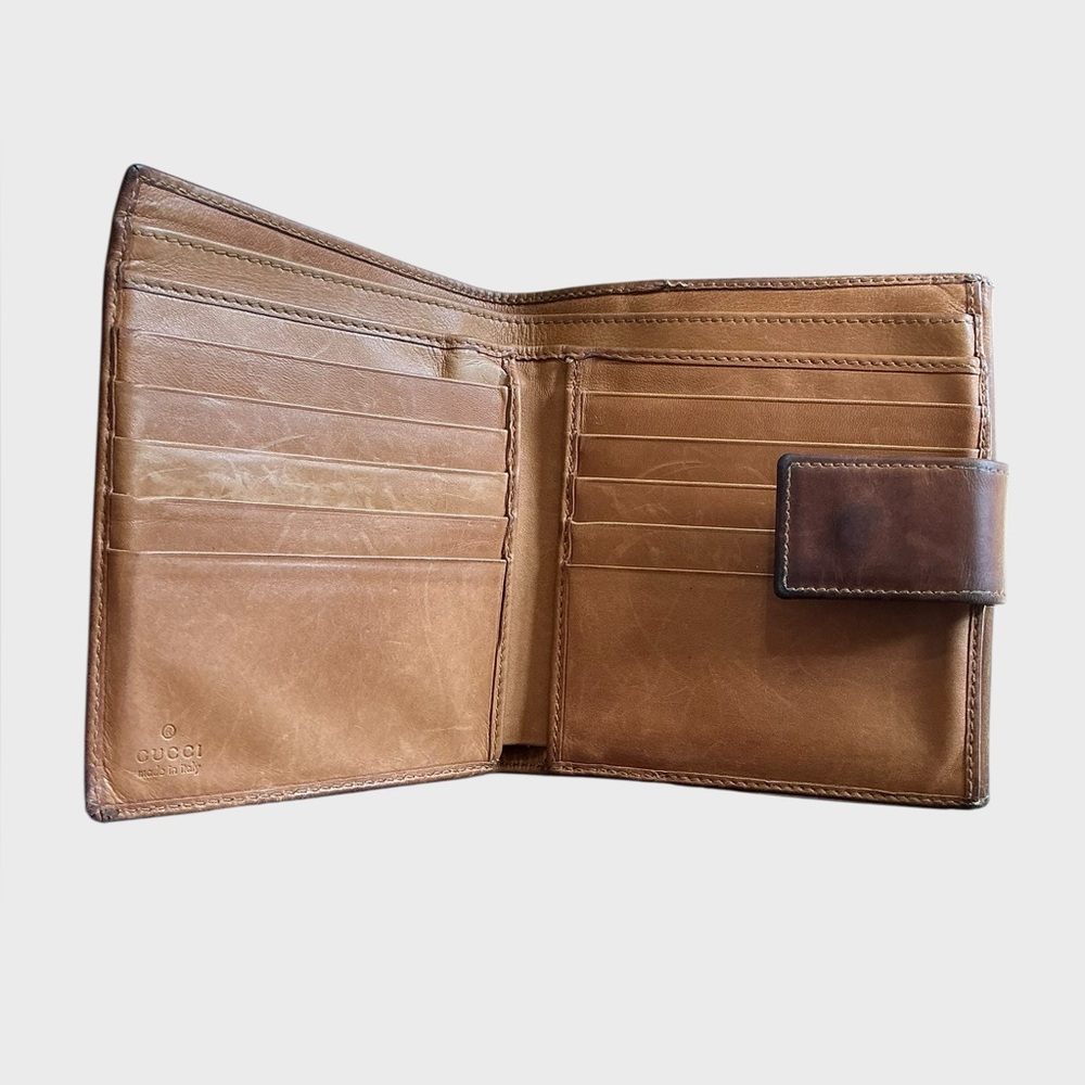 Vintage Gucci Brown Leather Web Stripe Bifold Wallet - Picture 8 of 16